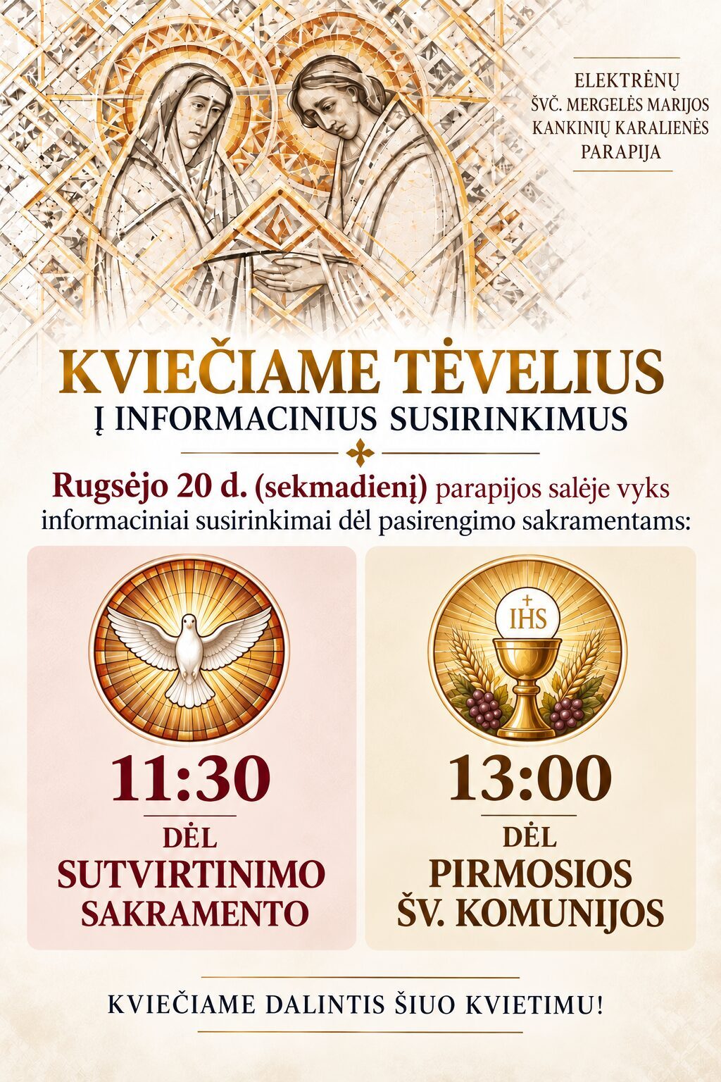 Dėl pasiruošimo Pirmai Šv. Komunijai  ir Sutvirtinimo sakramentui