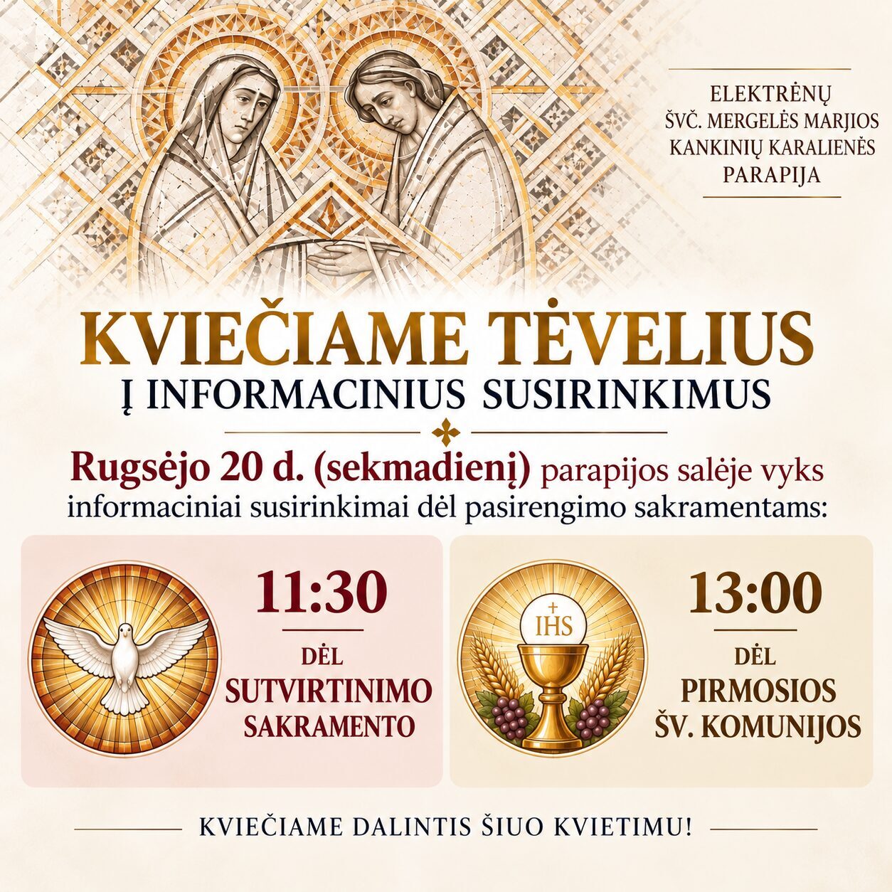 Tėveliams dėl Pirmosios Šv. Komunijos ir Sutvirtinimo sakramento